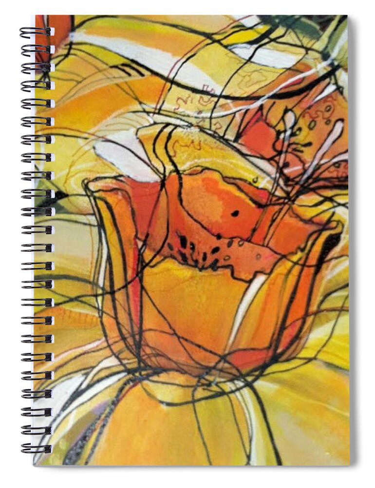 Daffodils Spiral Notebook featuring the mixed media Dazzling Dancing Daffodils by Eleatta Diver by Eleatta Diver