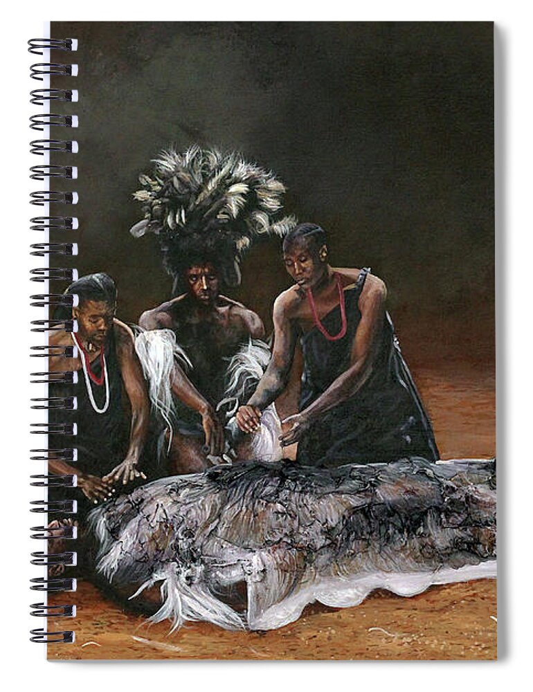 African Art Spiral Notebook featuring the painting Death of Nandi by Ronnie Moyo
