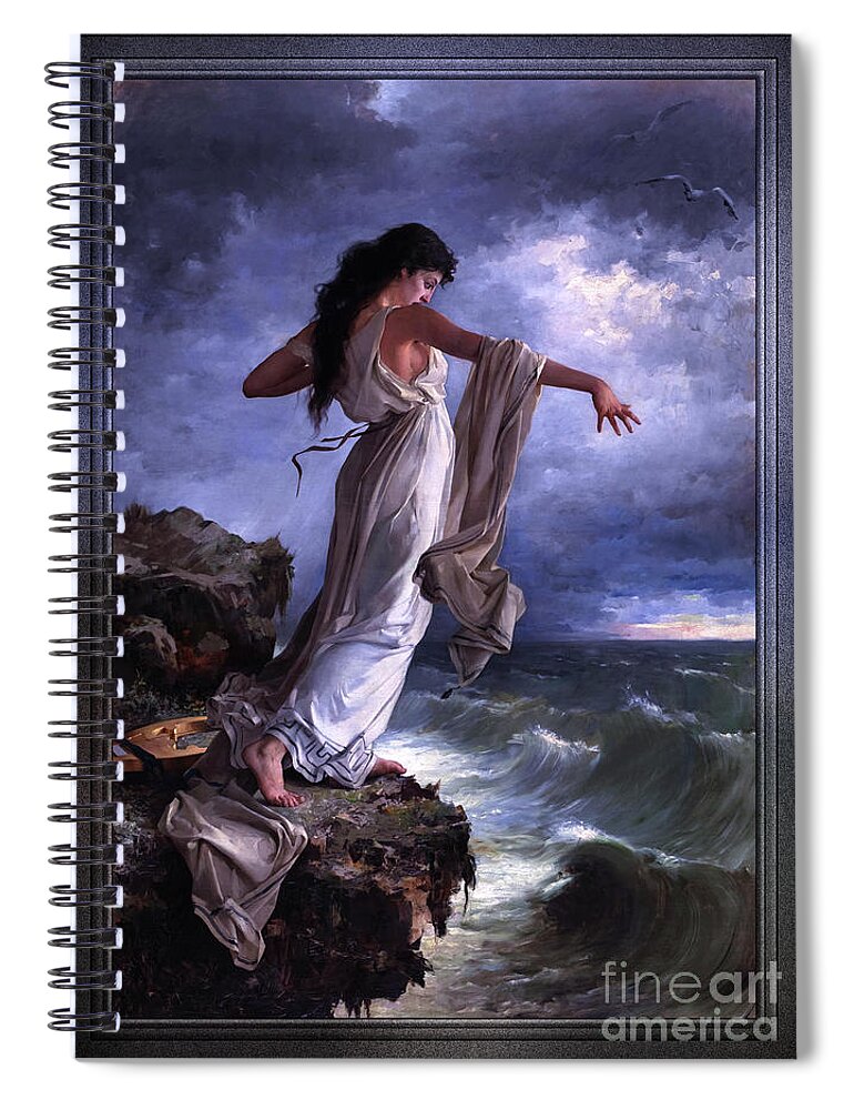 Ocean Waves Spiral Notebook featuring the painting Death of Sappho by Miguel Carbonell Selva by Rolando Burbon