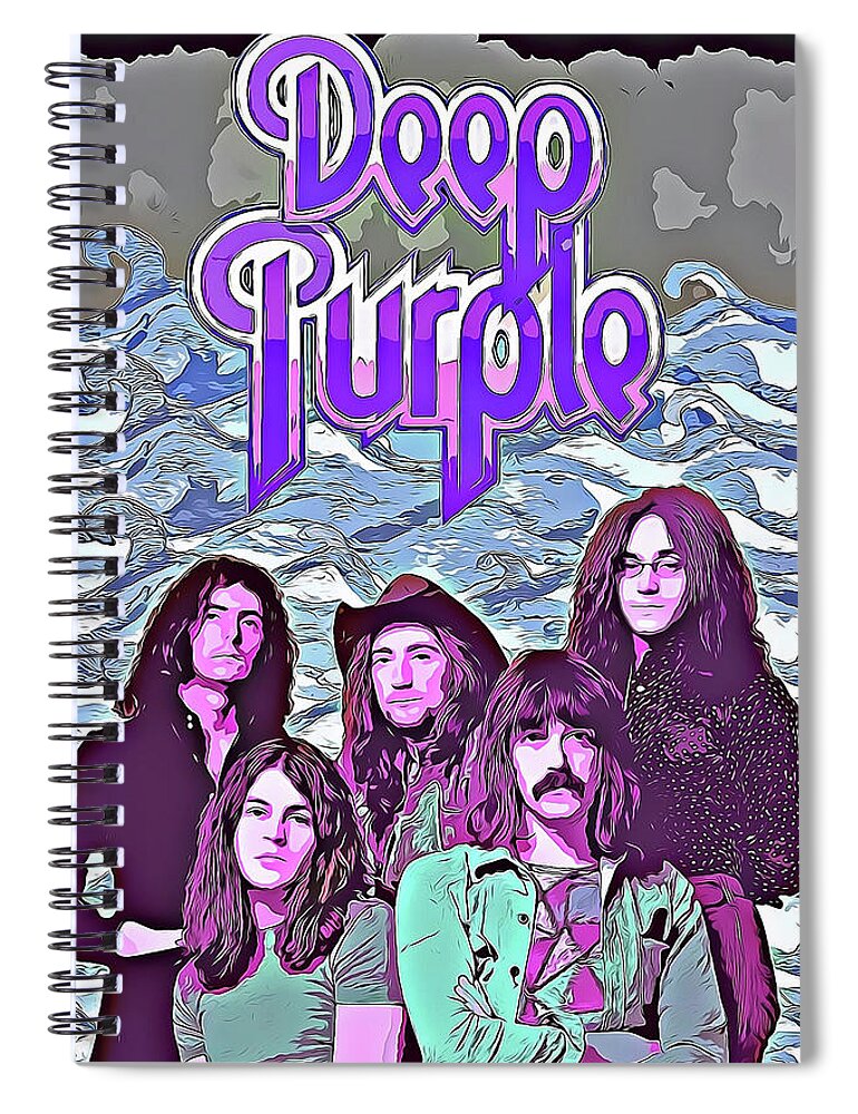 Deep Purple Spiral Notebook featuring the mixed media Deep Purple Art Smoke On The Water by The Rocker Chic