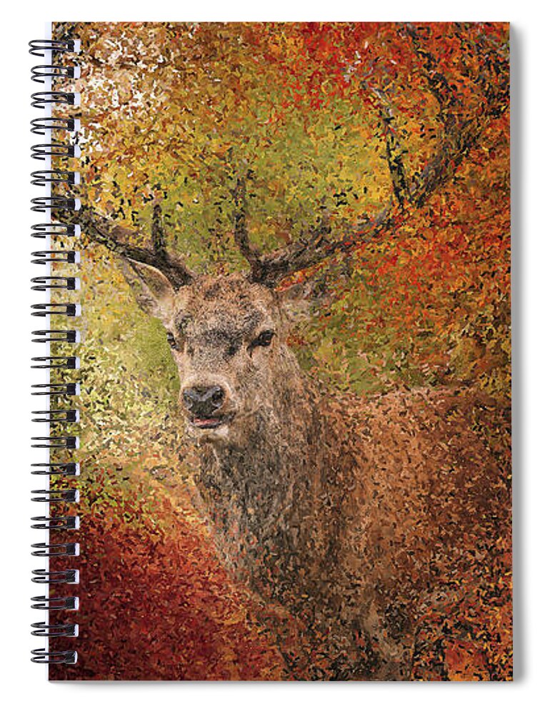 Deer Spiral Notebook featuring the painting Deer in the autumn forest by Alex Mir