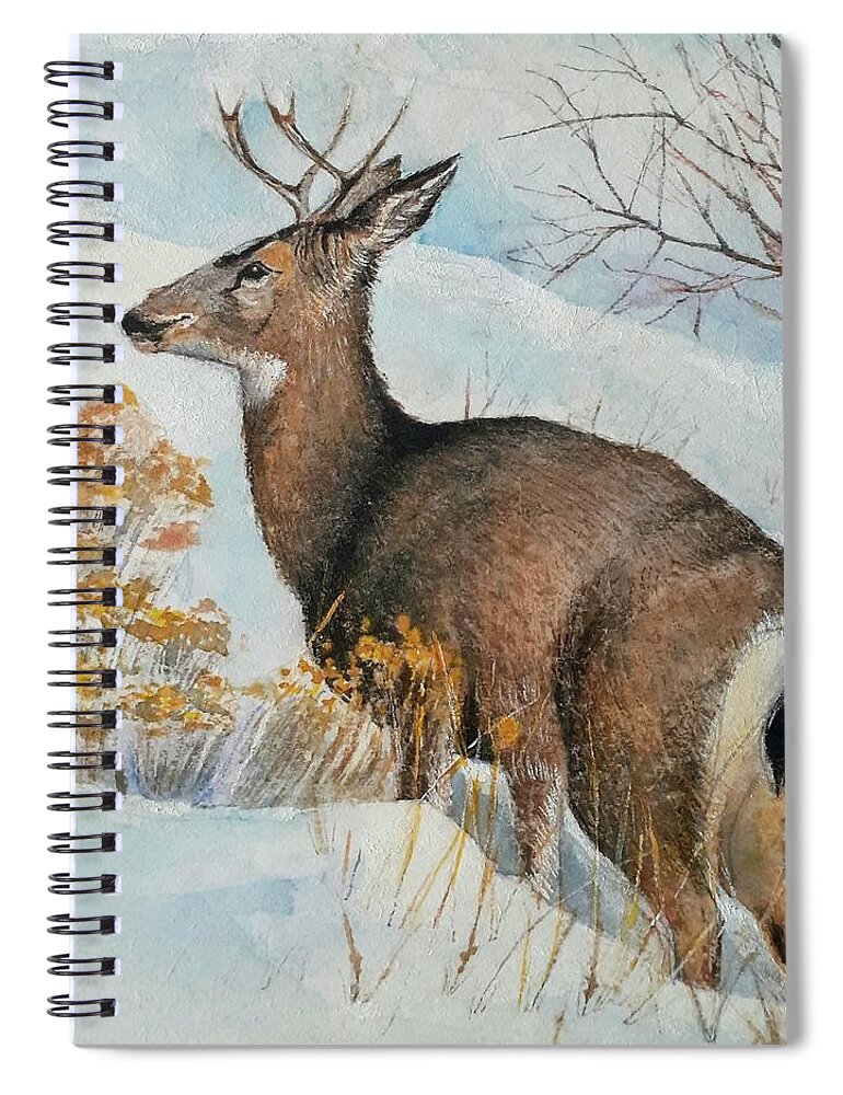 Deer Spiral Notebook featuring the painting Deer in the snow by Carolina Prieto Moreno
