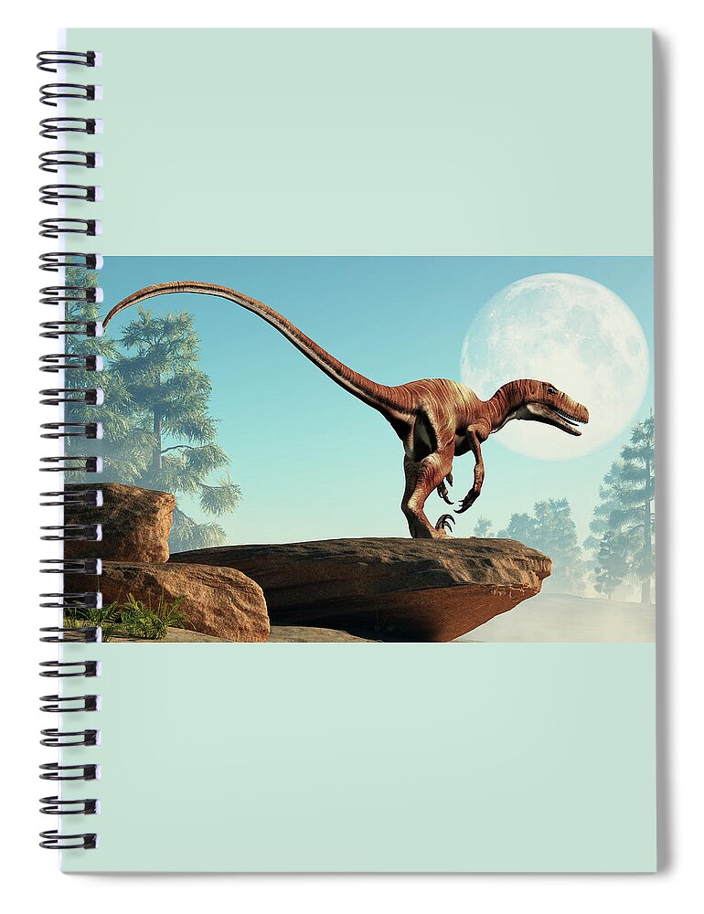Deinonychus Spiral Notebook featuring the digital art Deinonychus on a Cliff by Daniel Eskridge