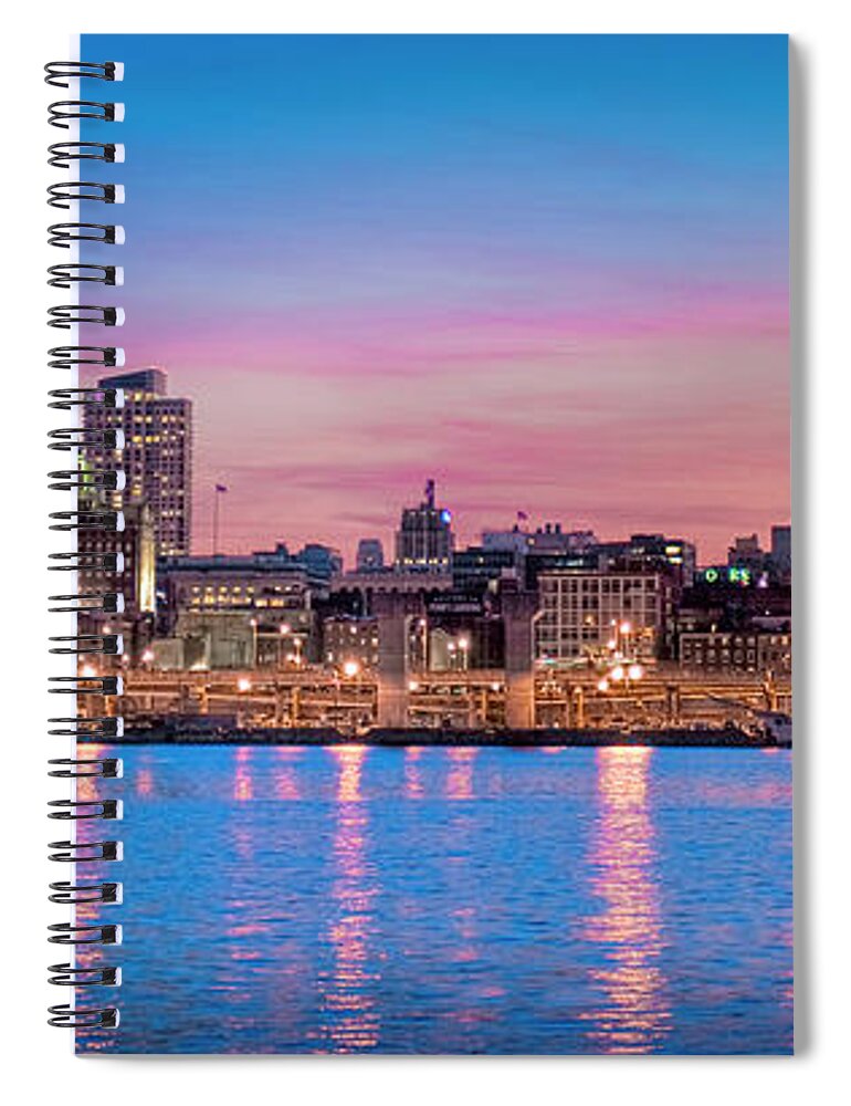 Delaware River Spiral Notebook featuring the photograph Delaware River Night Phila Cityscape Panorama by David Zanzinger