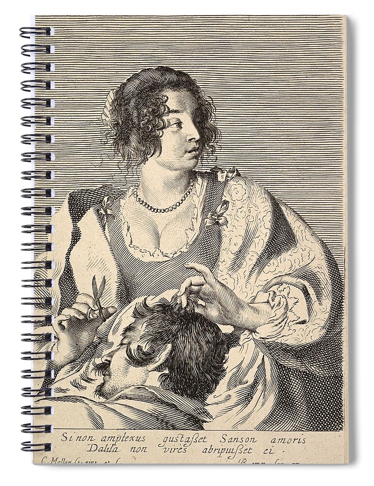 Claude Mellan Spiral Notebook featuring the drawing Delilah Cutting Samson's Hair by Claude Mellan