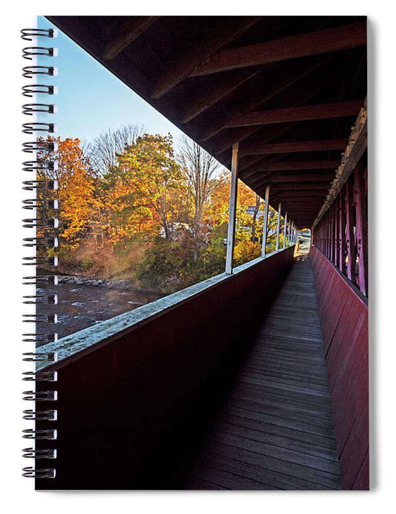 Swanzey Spiral Notebook featuring the photograph Denman Thompson Bridge Fall Foliage Swanzey NH Pedestrian Walkway by Toby McGuire