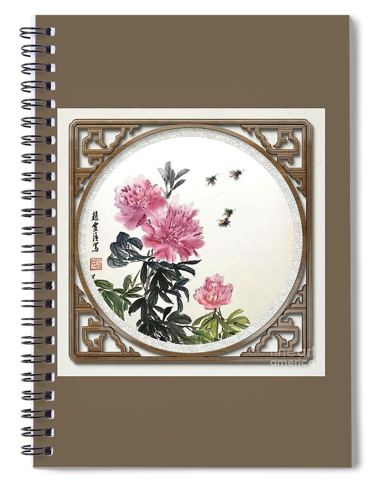 Peony Flowers Spiral Notebook featuring the mixed media Depend On Each Other - 6 by Carmen Lam