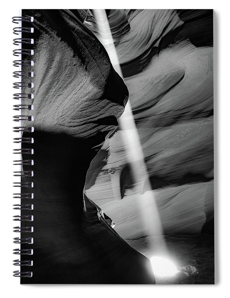 Antelope Canyon Spiral Notebook featuring the photograph Descent Of Light - Antelope Canyon Monochrome by Gregory Ballos