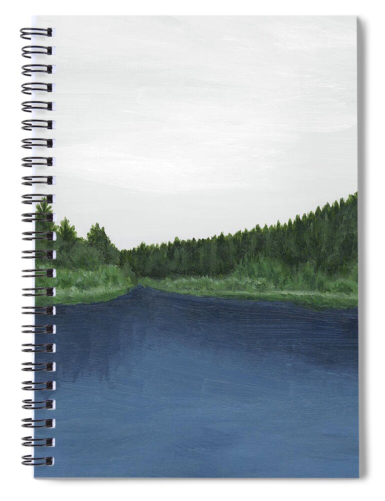 Navy Blue Spiral Notebook featuring the painting Deschutes River Bend II by Rachel Elise