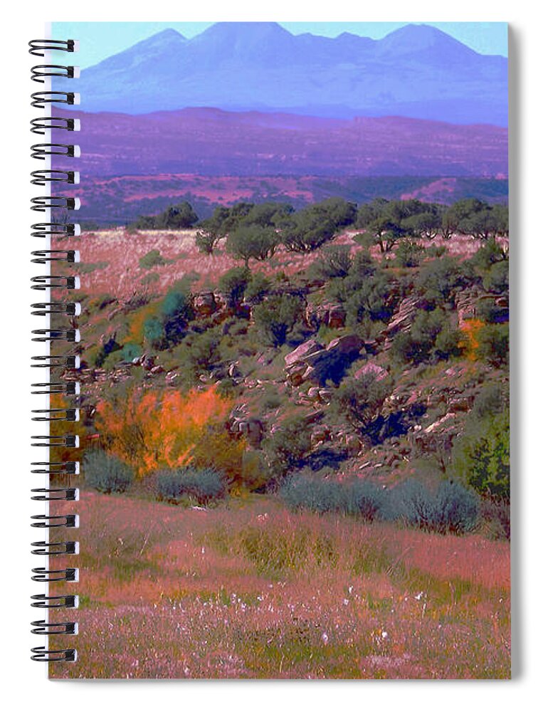Parts Of The Southwest Mountains Are Very Hot In The Summer And Fall. The La Sal Mountains Stand On This Horizon Spiral Notebook featuring the digital art Desert heat by Annie Gibbons