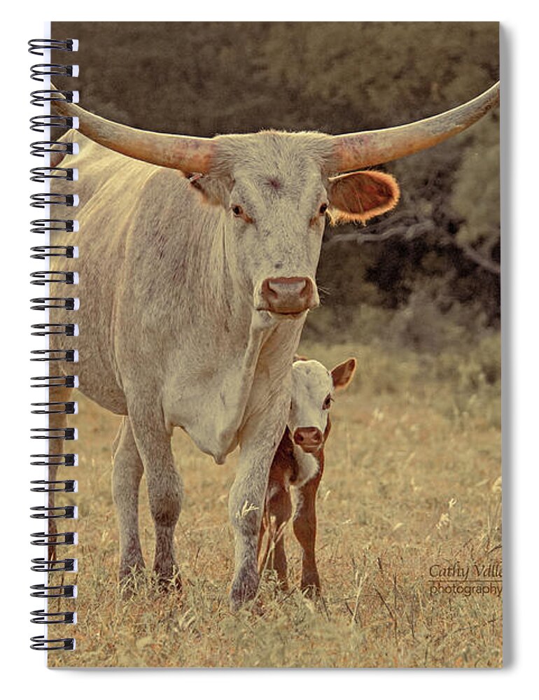 Texas Longhorns Wall Art Spiral Notebook featuring the photograph Desert Moon Texas longhorn cow by Cathy Valle