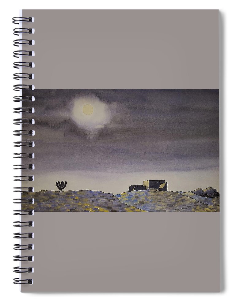 Watercolor Spiral Notebook featuring the painting Desert Nightscape by John Klobucher