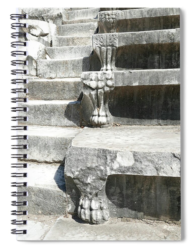 Antique Spiral Notebook featuring the photograph Detail of stone footings of the odeon by Steve Estvanik