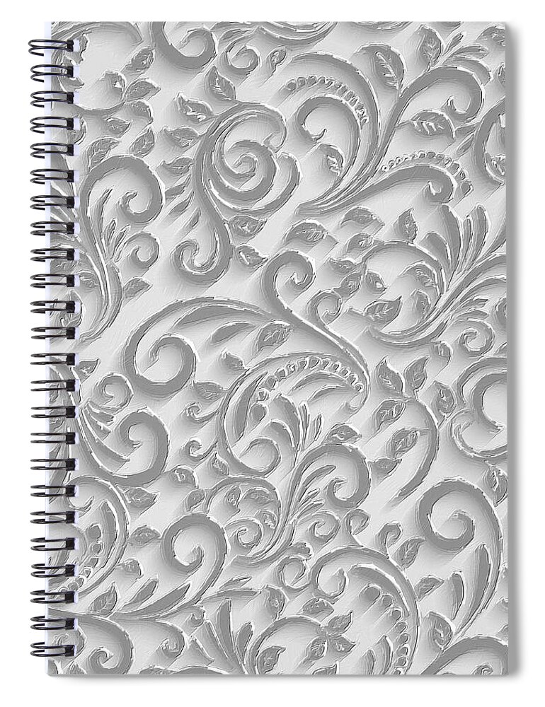 Pattern Spiral Notebook featuring the painting Detailed line ornamental background with flowers 2 by Tony Rubino
