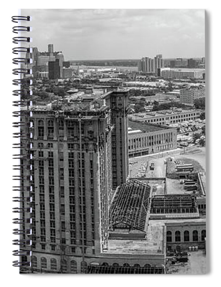 Aerial Of Detroit Spiral Notebook featuring the photograph Detroit Train Depot and Skyline by John McGraw