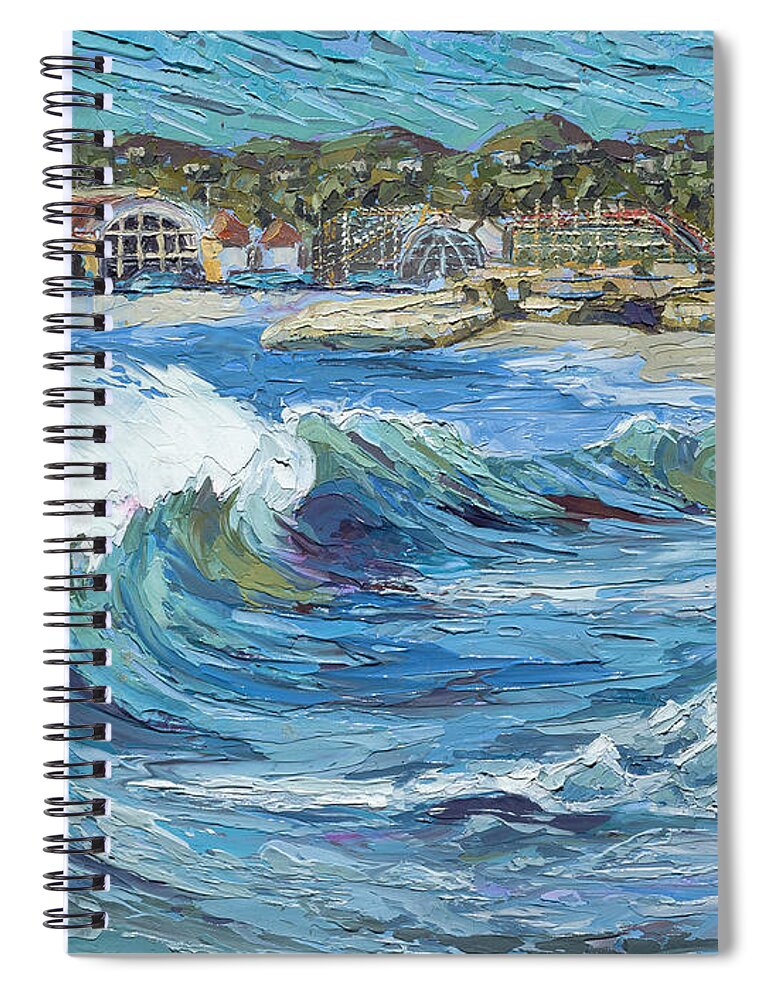 Ocean Spiral Notebook featuring the painting Devdutt's Wave by PJ Kirk