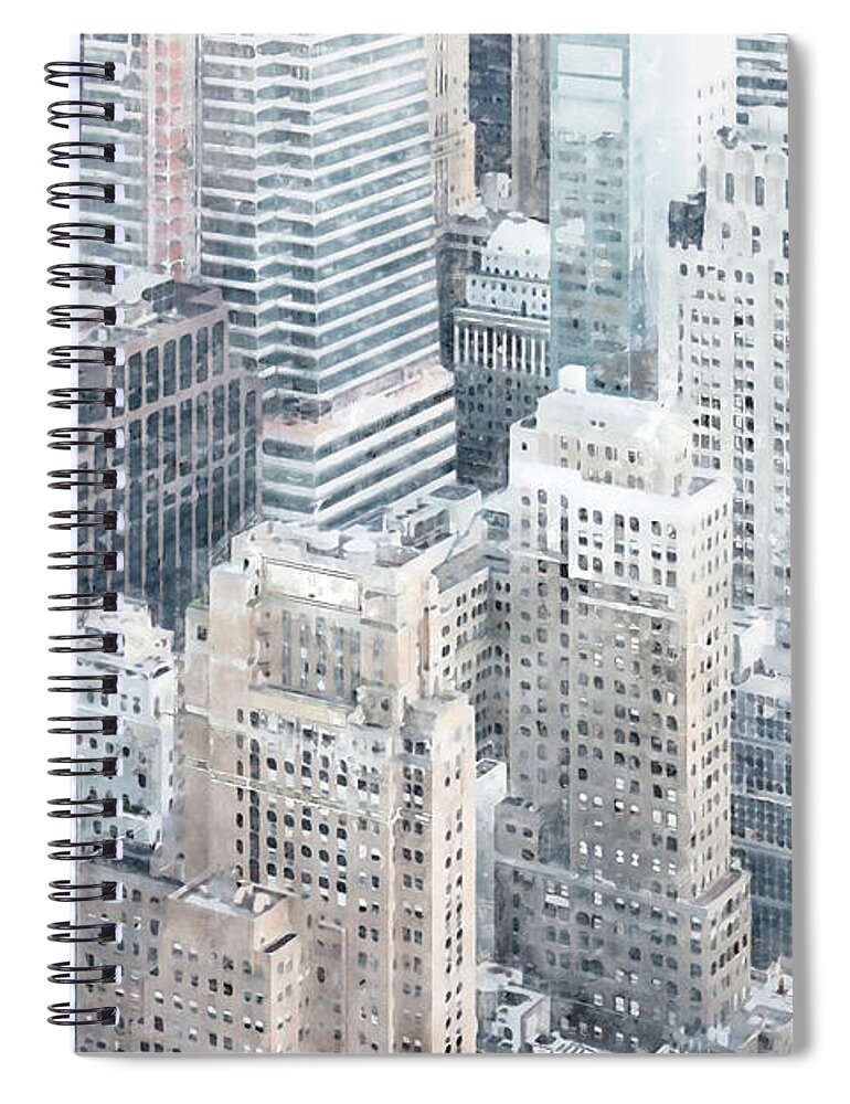 Watercolor Sketch Spiral Notebook featuring the digital art Digital watercolor painting New York City skyscrapers in midtown Manhattan aerial panorama view by Maria Kray