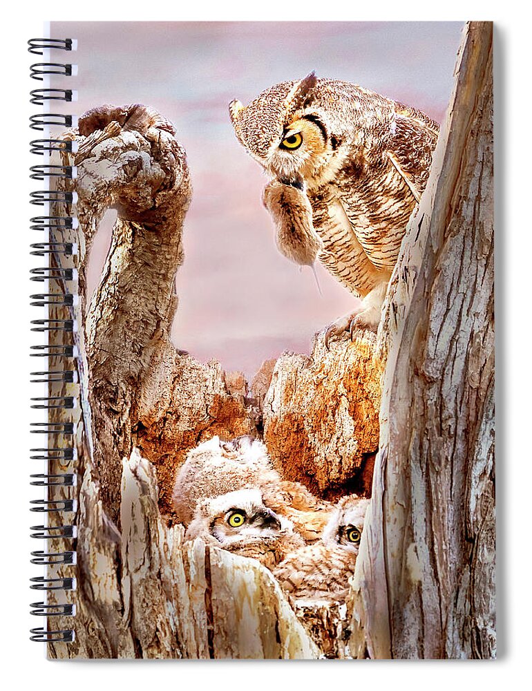 Great Horned Owl Spiral Notebook featuring the photograph Dinner for the Great Horned Owl Family by Judi Dressler