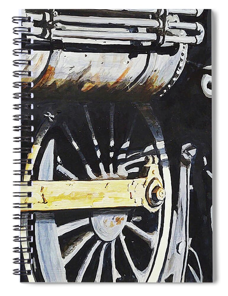 Steam Locomotive Spiral Notebook featuring the painting Distant shadows by William Brody