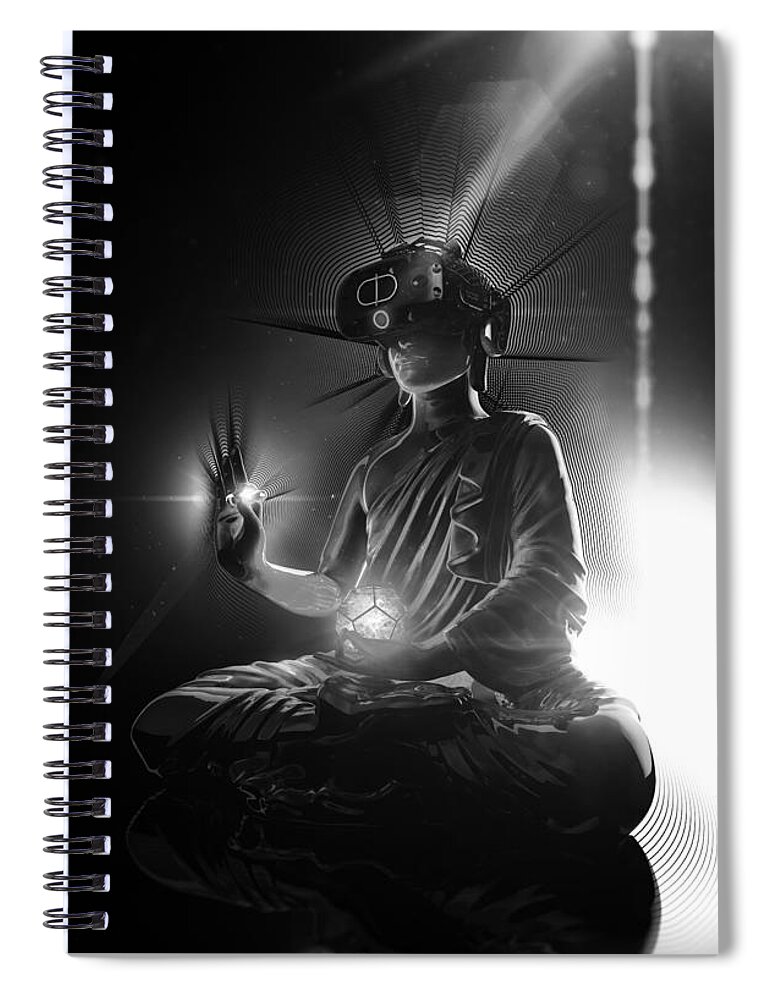 Divine Spiral Notebook featuring the digital art Divine Amnesia Mono by Filip Zaruba