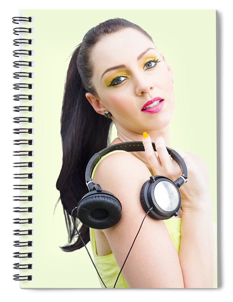 Dj Spiral Notebook featuring the photograph DJ Girl by Jorgo Photography