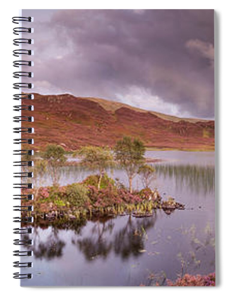 Dock Tarn Spiral Notebook featuring the photograph Dock Tarn with heather at sunset by Anita Nicholson