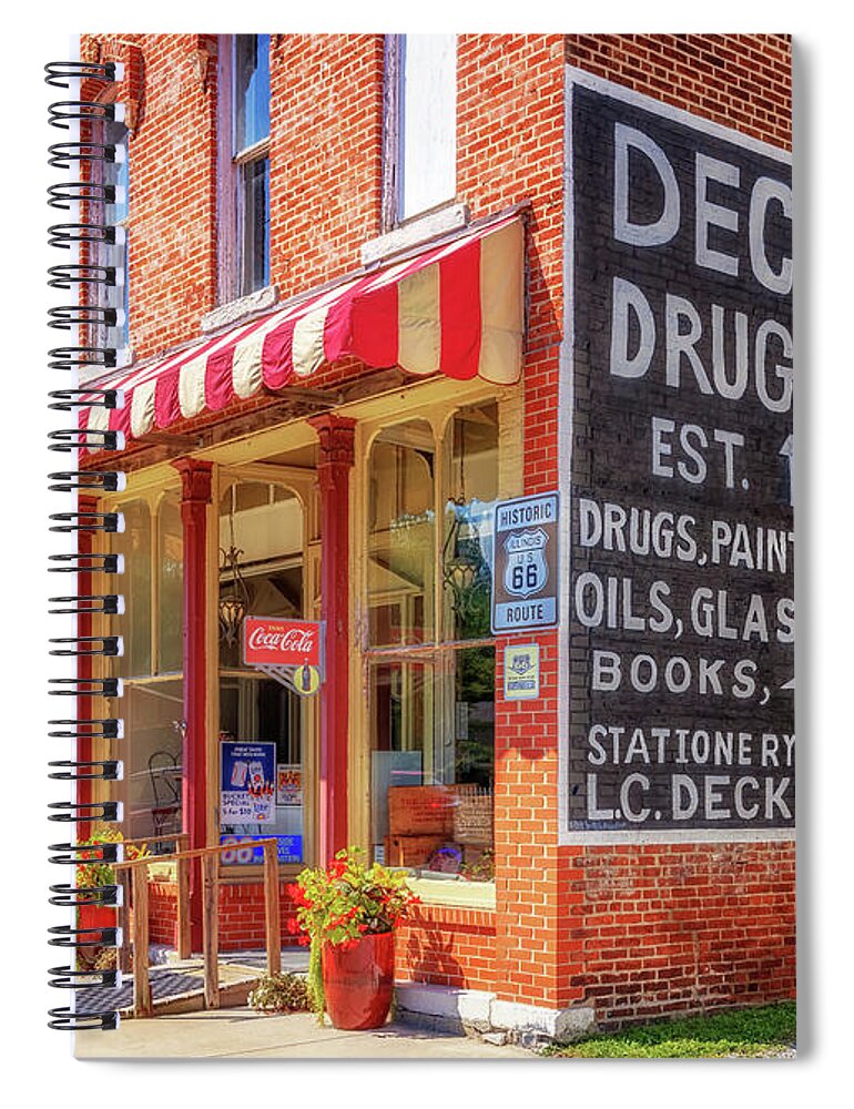 Route 66 Spiral Notebook featuring the photograph Doc's Just Off 66 - Girard, IL - Route 66 by Susan Rissi Tregoning