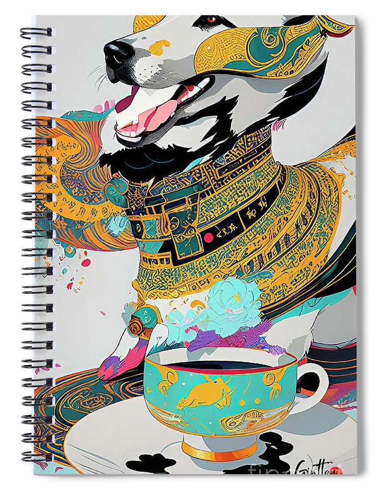 Digital Art Spiral Notebook featuring the digital art Dog Royalty Ginette In Wonderland Decorative Art by Ginette Callaway