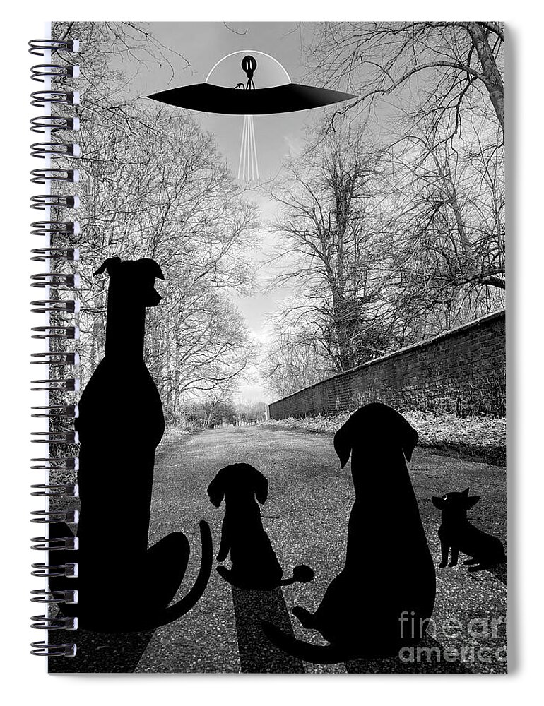 Dogs Spiral Notebook featuring the digital art Dogs Spy Alien in Flying Saucer by Donna Mibus