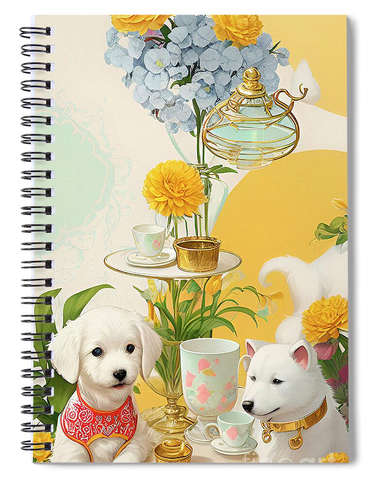 Digital Art Spiral Notebook featuring the digital art Dogs Waiting For Breakfast Ginette In Wonderland Decorative Art by Ginette Callaway