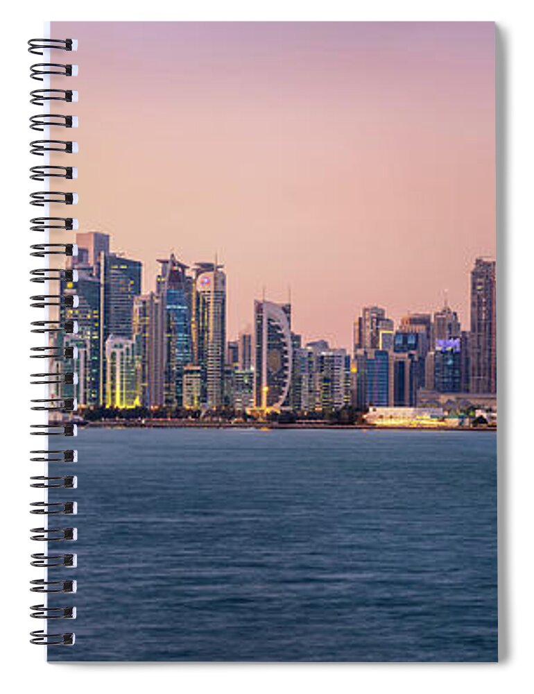 Doha Spiral Notebook featuring the photograph Doha at Night by Alex Mironyuk