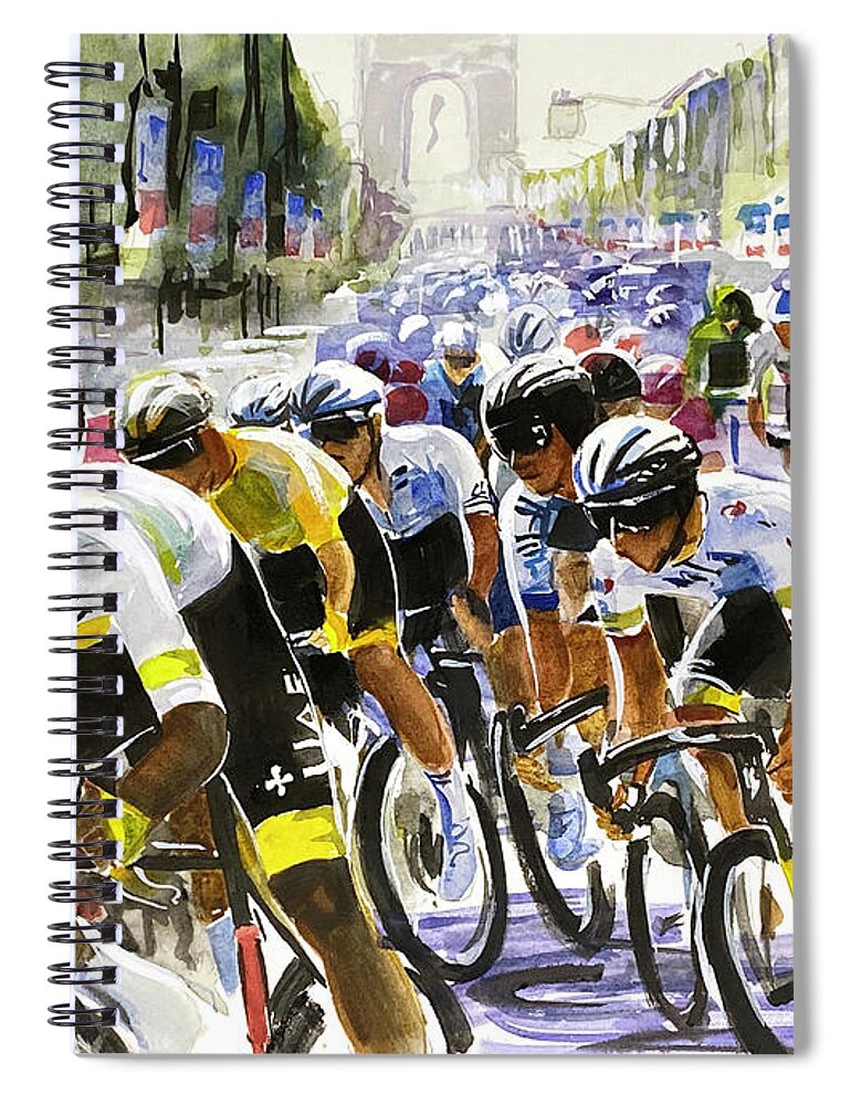 🚴🎨 #bikeart #tdf #tourdefrance #originalwatercolour #tdf2021 #sbstdf #couchpeloton #letour #tourart #artforsale Laps Spiral Notebook featuring the painting Doing the Circuits by Shirley Peters