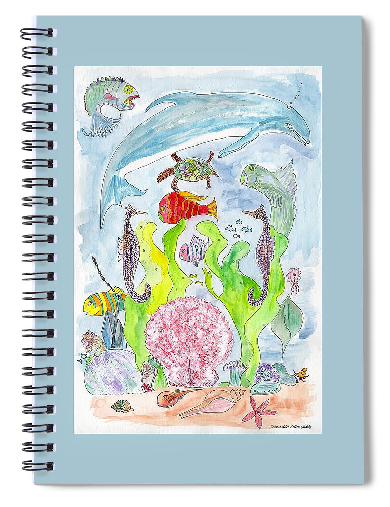 Dolphin Spiral Notebook featuring the painting Dolphin and Pink Scallop by Helen Holden-Gladsky