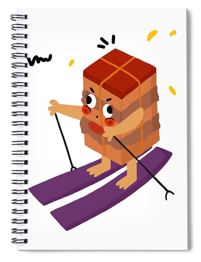 Dongpo Meat Spiral Notebook featuring the drawing Dongpo's braised pork loves skiing by Min Fen Zhu
