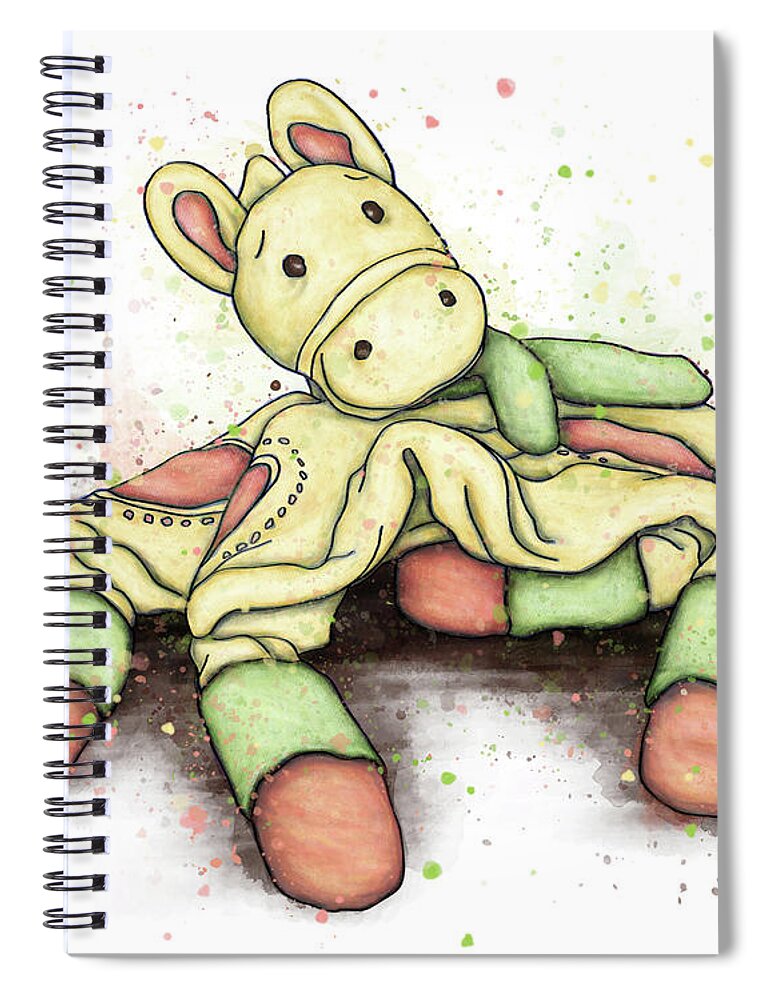 Pastel Spiral Notebook featuring the painting Donkey plush portrait watercolor, Donkey comforter by Nadia CHEVREL