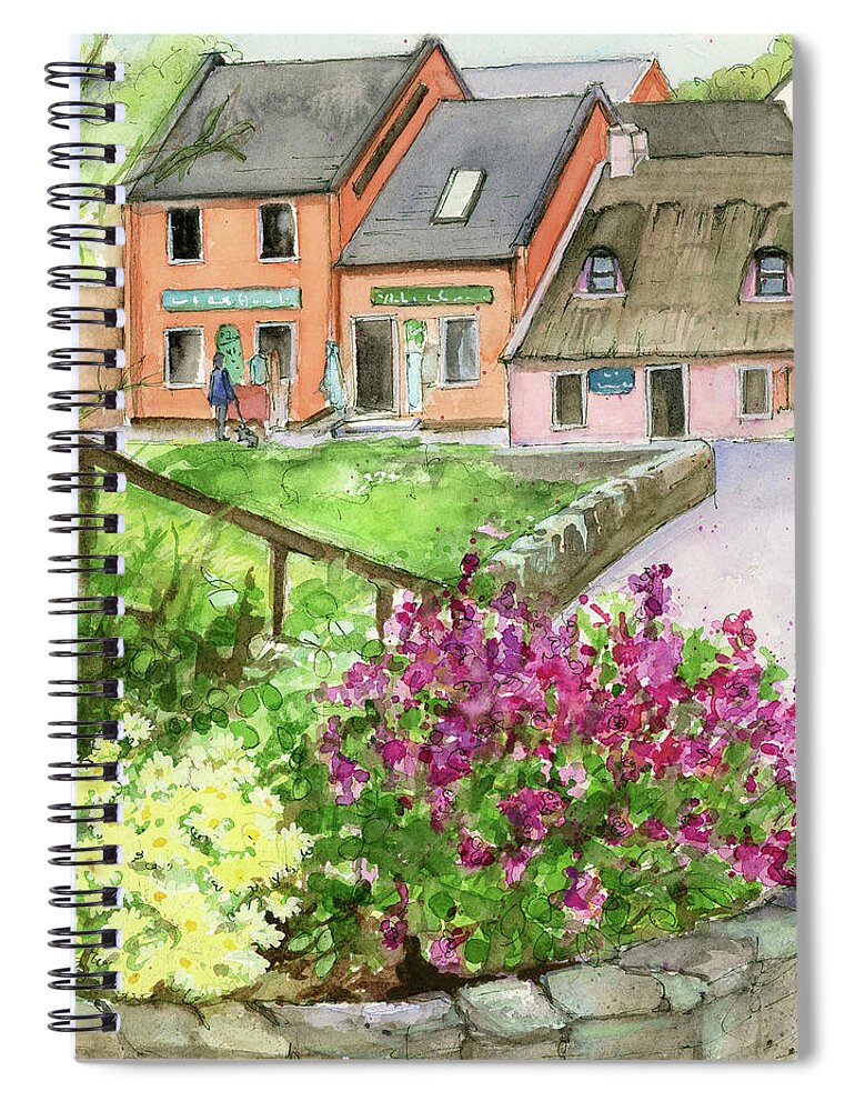 Doolin Spiral Notebook featuring the painting Doolin Ireland Shops and Flowers by Rebecca Matthews