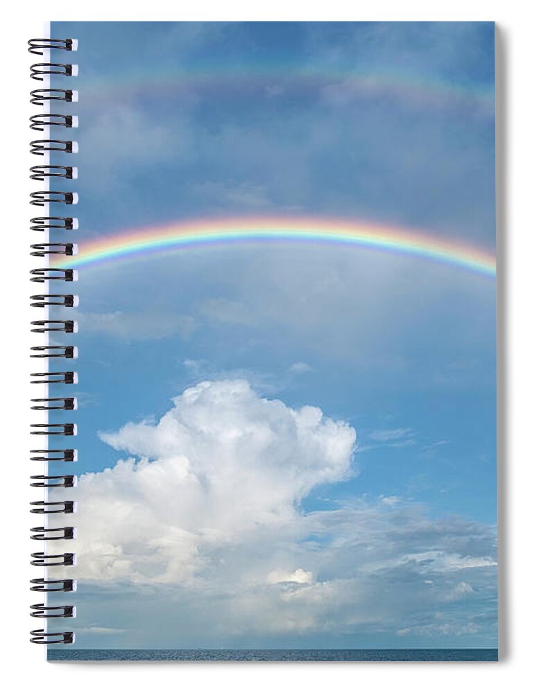 Rainbow Spiral Notebook featuring the photograph Double rainbow at sea by Bradford Martin