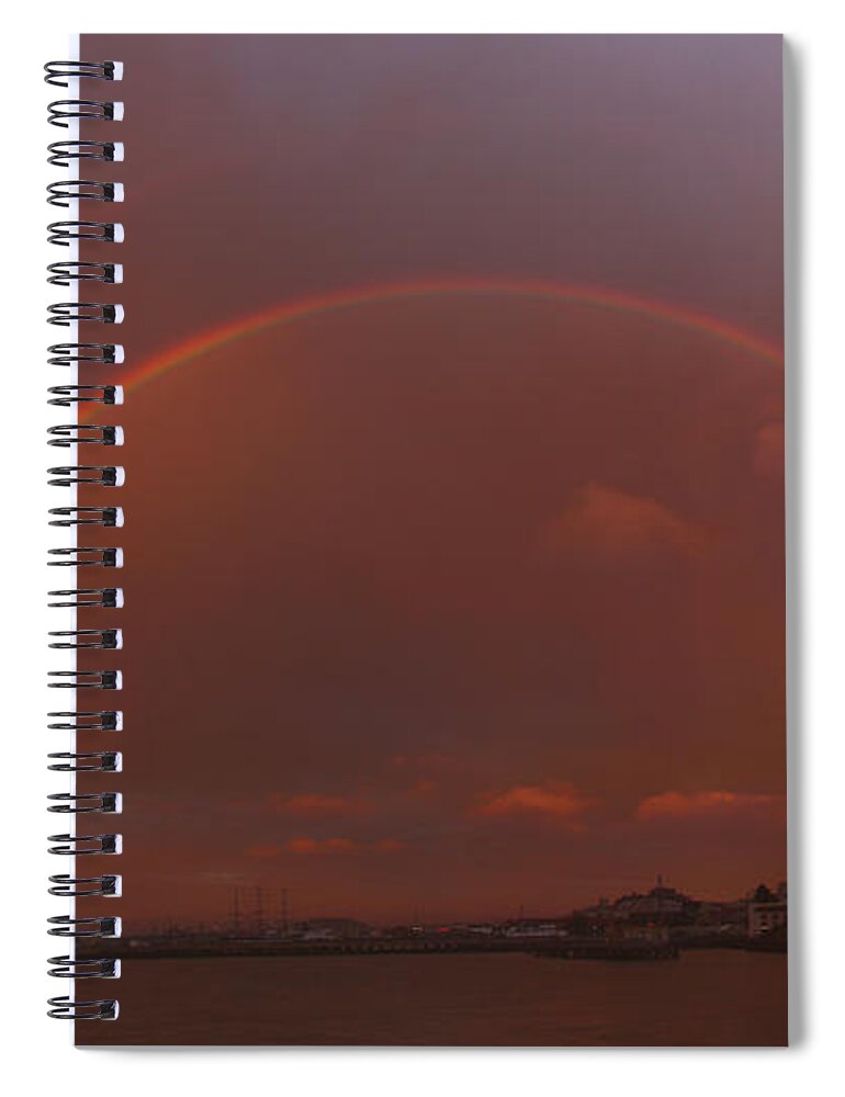 Double Rainbow Spiral Notebook featuring the photograph Double Rainbow over San Francisco Waterfront by fototaker Tony
