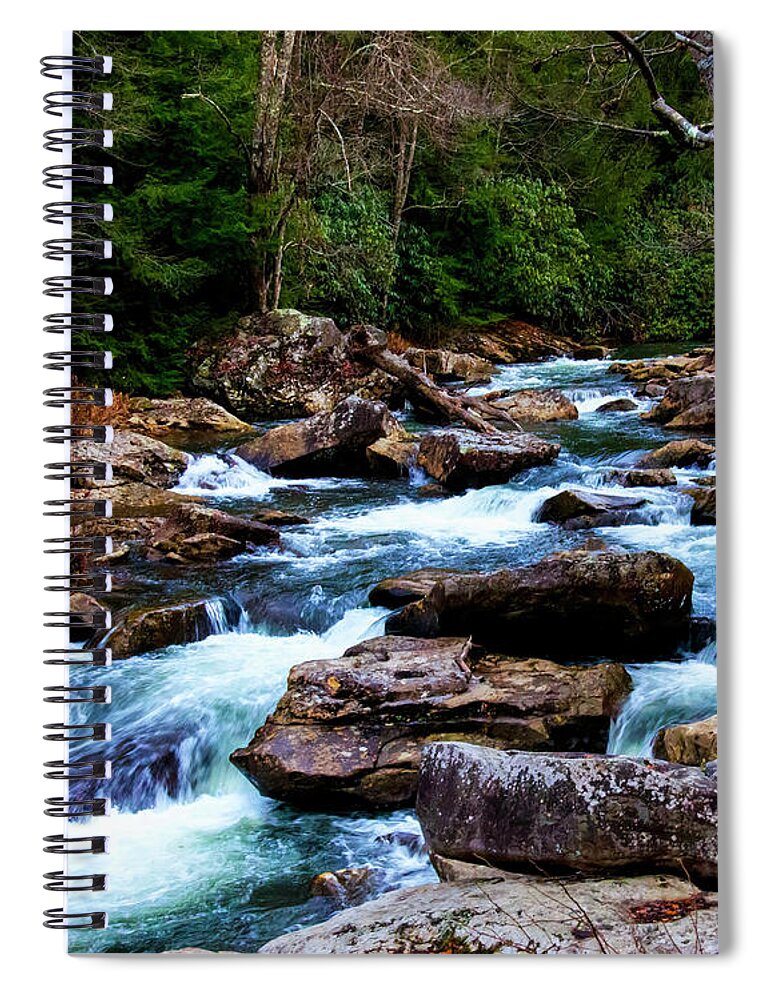 Waterfall Spiral Notebook featuring the photograph Down Stream From Glade Creek Grist Mill by Flees Photos