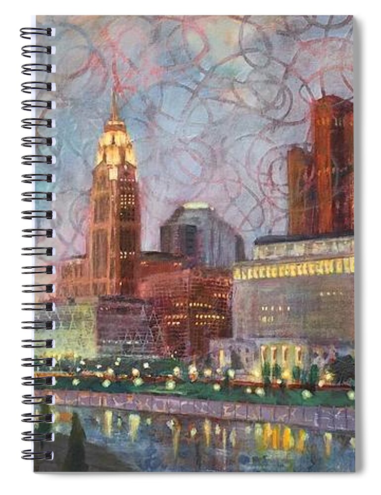 Leveque Spiral Notebook featuring the painting Downtown Columbus Lit Up by Robie Benve