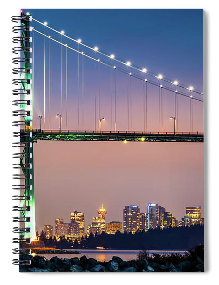 Bridge Spiral Notebook featuring the photograph Downtown Under the Bridge at Night by Rick Deacon