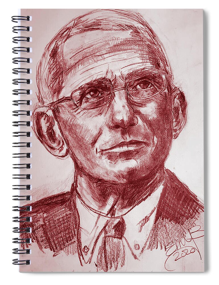 Fauci Spiral Notebook featuring the mixed media Dr Fauci -- red tint by Eileen Backman