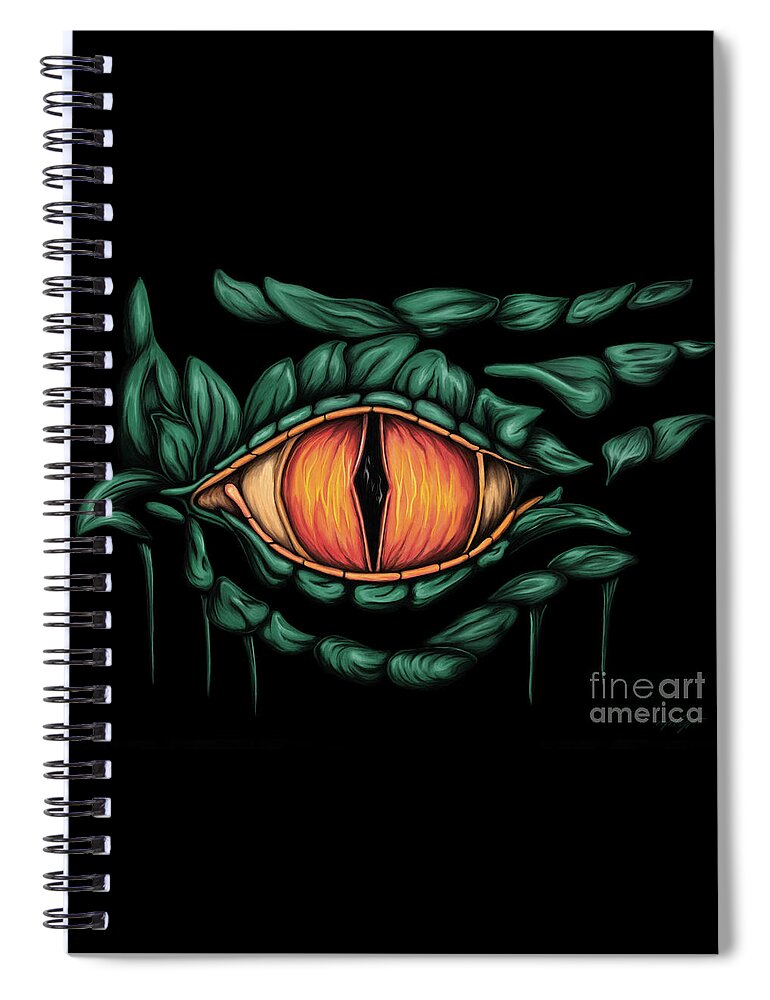 Dragon Spiral Notebook featuring the painting Dragon eye painting, fantasy dragon by Nadia CHEVREL