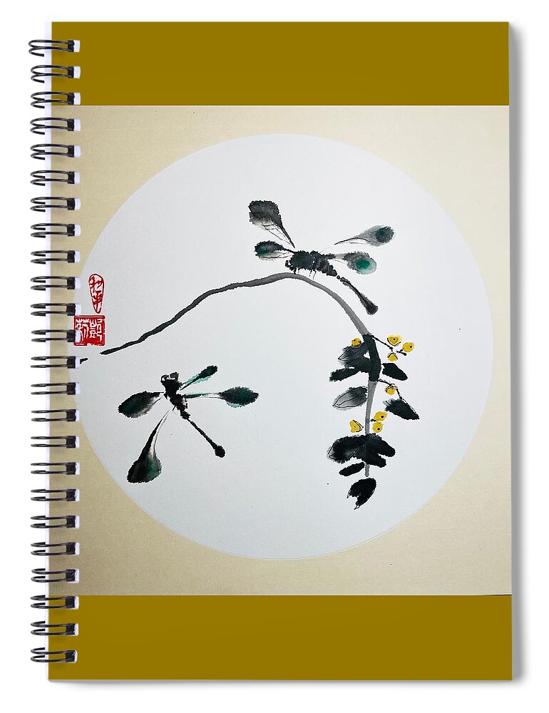 Sumi Spiral Notebook featuring the painting Dragonfly by Casey Shannon