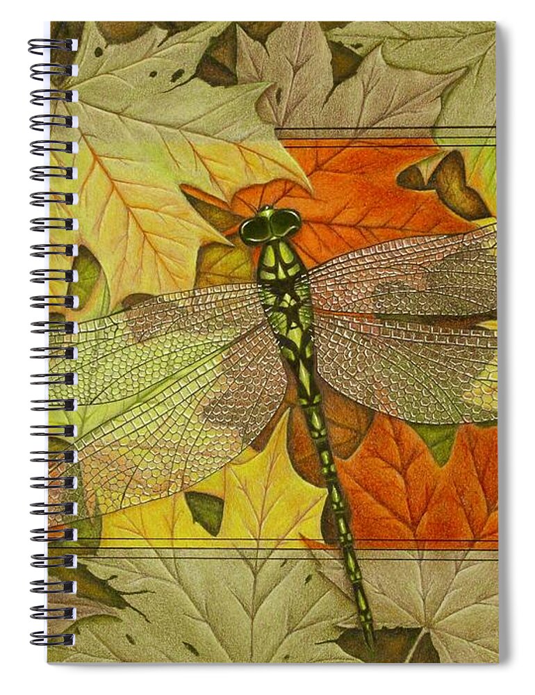 Kim Mcclinton Spiral Notebook featuring the drawing Dragonfly Fall by Kim McClinton