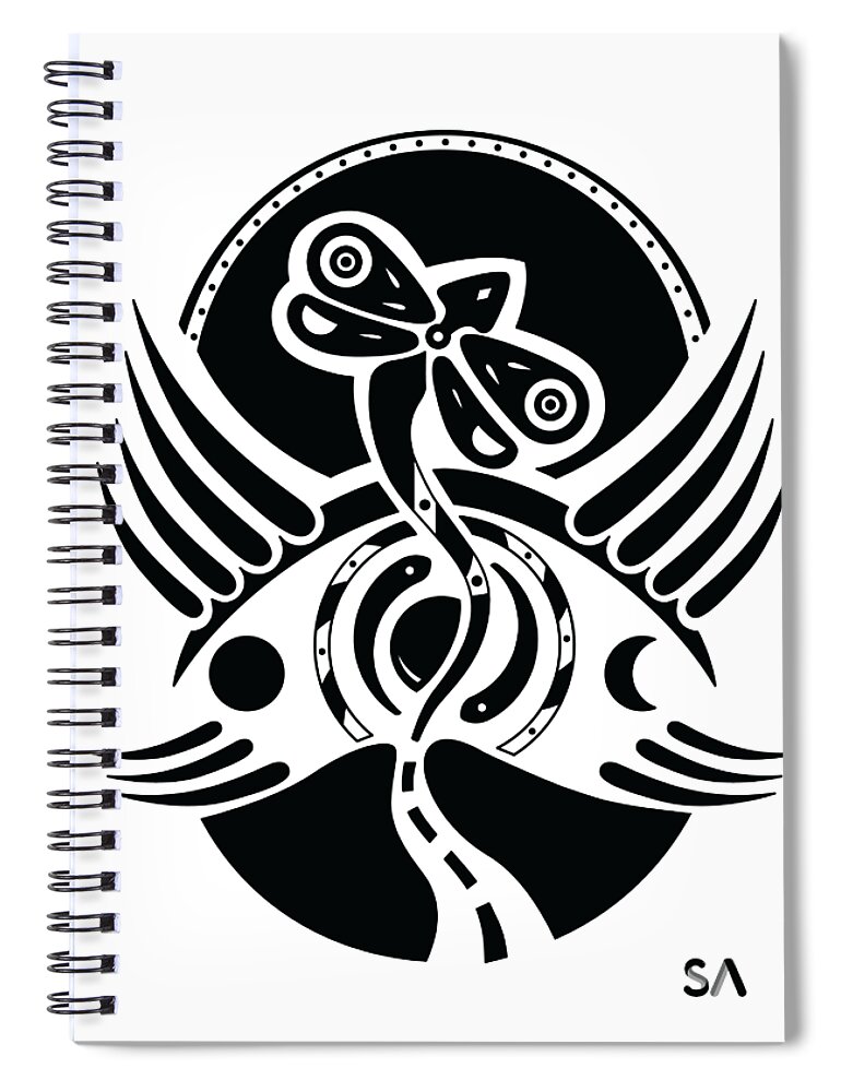 Black And White Spiral Notebook featuring the digital art Dragonfly by Silvio Ary Cavalcante
