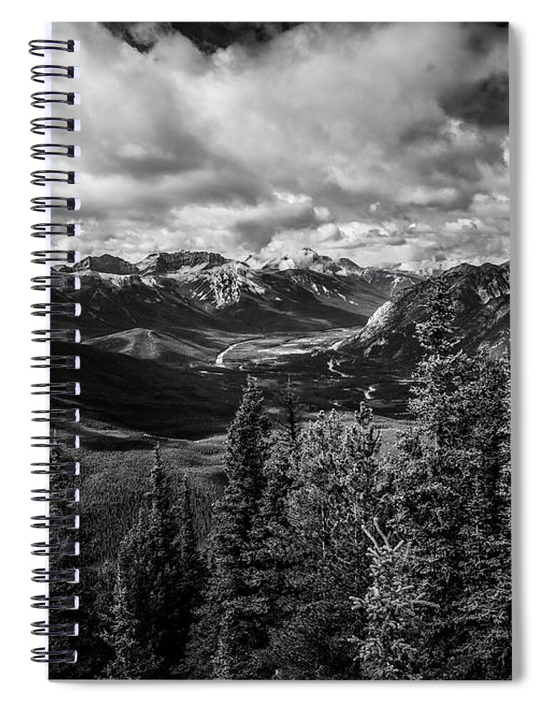 Bow Valley Spiral Notebook featuring the photograph Dramatic Black And White Bow Valley Canada by Dan Sproul