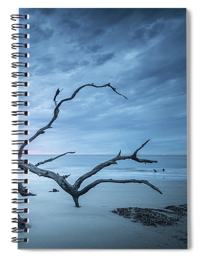 Driftwood Beach Spiral Notebook featuring the photograph Dramatic Sky Driftwood Beach Jekyll Island Georgia by Jordan Hill