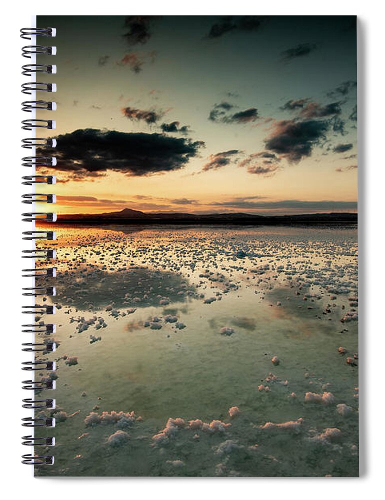 Sunset Spiral Notebook featuring the photograph Dramatic winter sunset in the lake. by Michalakis Ppalis
