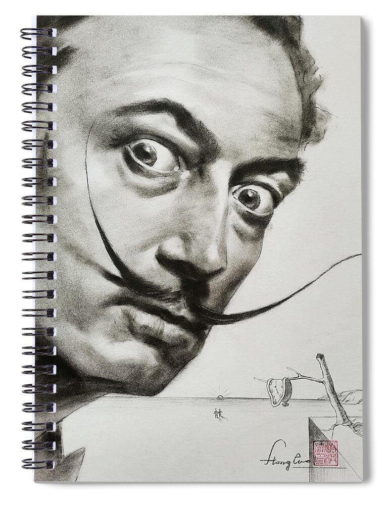 Original Art Spiral Notebook featuring the drawing Drawing Salvador Dali with the lover by Hongtao Huang